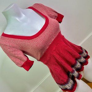 FREE PEOPLE Red Nordic Winter Pixi Knit Sweater XS RARE